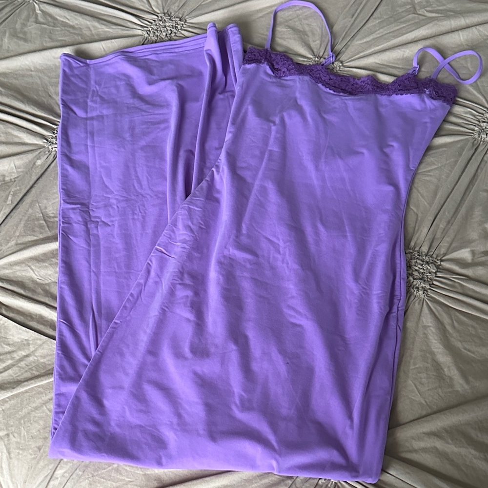 SKIMS Lavender Maxi Dress with Lace Trim